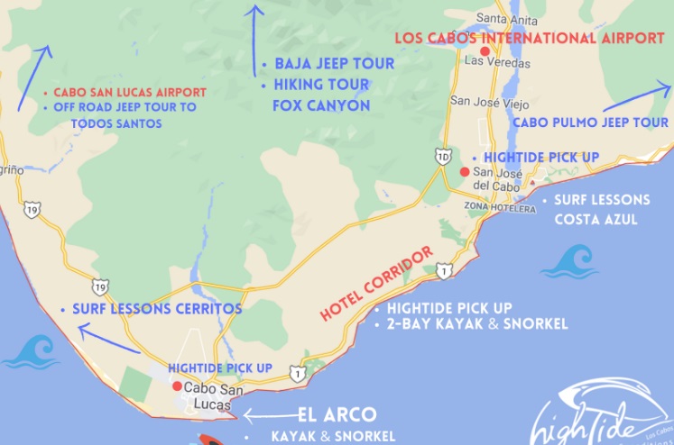 High Tide Los Cabos tours and activities map