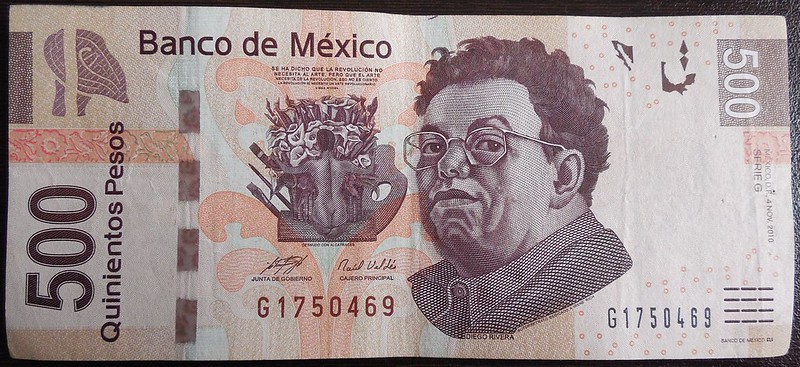 A 500 peso note of Mexican money.