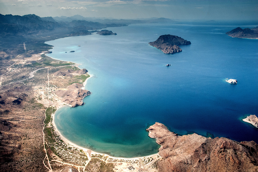 helicopter view of Cabo beach